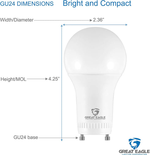 Great Eagle Lighting Corporation 40W GU24 LED Light Bulb, Dimmable, 2700K Warm White, UL, Twist-in 2 Prong (4-Pack)...