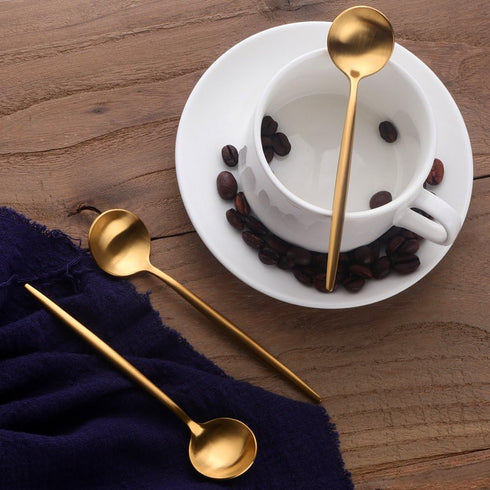 BUY&USE 12 PCS Modern Stainless Steel Espresso Coffee Spoons, 5 Inch Reusable Teaspoon, Popular Dinnerware Flatware Set, Widely Use on Home, Resta...