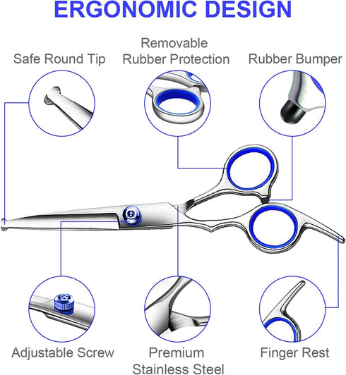 Professional Dog Grooming Scissors Kit, Titanium Coated Dog Scissors for Grooming, 5 in1 Grooming Shears Kit for Dogs Cat Pet At Home...