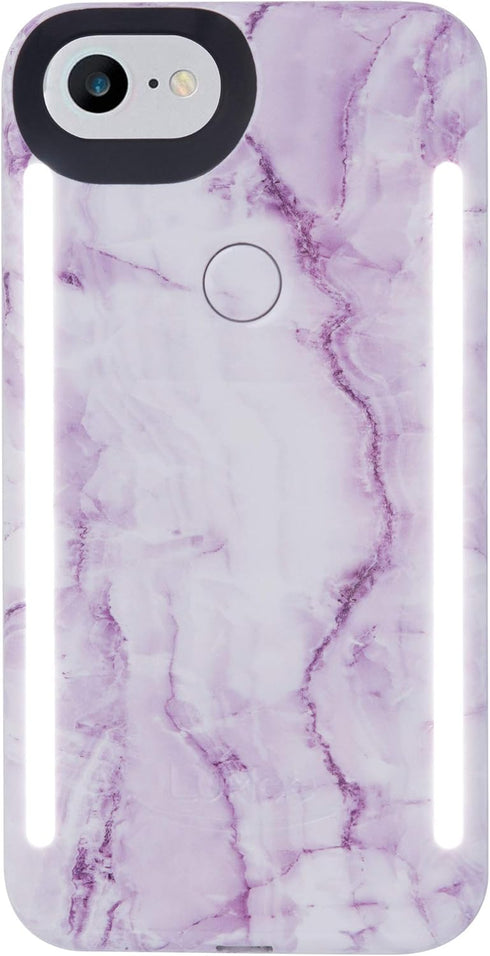 LuMee Duo Phone Case, Lavender Marble | Front & Back LED Lighting, Variable Dimmer | Shock Absorption, Bumper Case, Selfie Phone Case | iPhone 8 /...