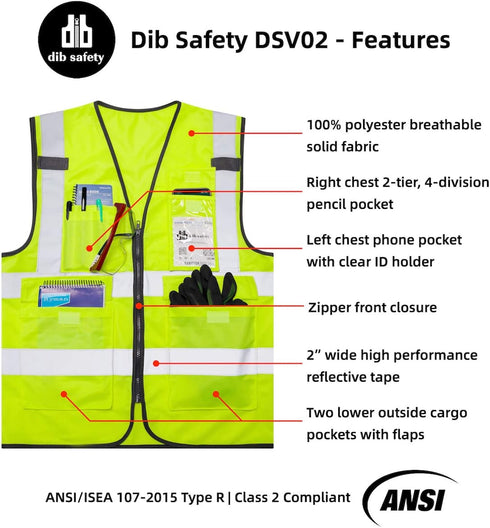 Vest Reflective ANSI Class 2, High Visibility Vest with Pockets and Zipper, Construction Work Vest Hi Vis Yellow XL...