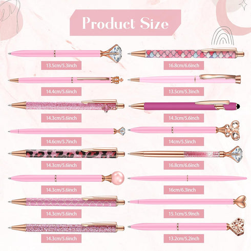 16 Pcs Ballpoint Pens Set Metal Crystal Diamond Pen Glitter Pens for Journaling Pretty Cute Pens Black Ink Retractable Fancy Pens Gifts for Women ...