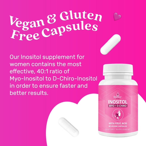 BeLive Myo-Inositol & D-Chiro Inositol Capsules - 90Ct I Inositol Supplement with Folic Acid Supplements for Woman, Optimal 40:1 Ratio (1)...