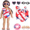 18 Inch Doll Summer Outfits Set, Vibrant Doll Swimming Playset for American doll Girls, includes Doll Bikini Swimsuits, Heart-shaped Sunglasses, G...