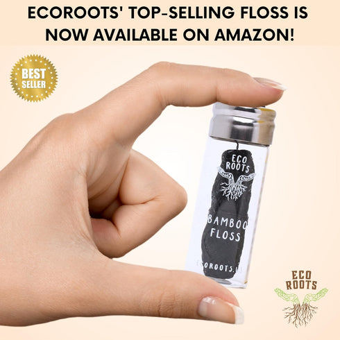 Natural Bamboo Dental Floss: 1 Refillable Glass Container + 3 Biodegradable Bamboo Floss Refill (33 Yards Each), Eco-Friendly, Vegan, Non-Toxic Na...