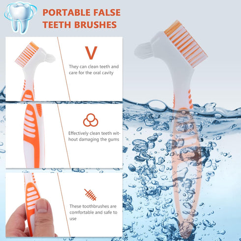 Healifty 4 Pcs Hard Denture Brush Double Sided Toothbrush Multi- Layered Bristles Fake Teeth Cleaning Brush Denture Care (Orange)...