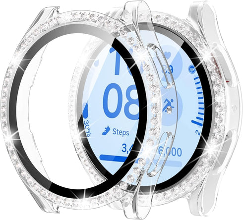 Goton Bling Case Designed for Samsung Galaxy Watch FE 5 4 Screen Protector 40mm Accessories - Glitter Diamond Protective Face Cover with Tempered ...