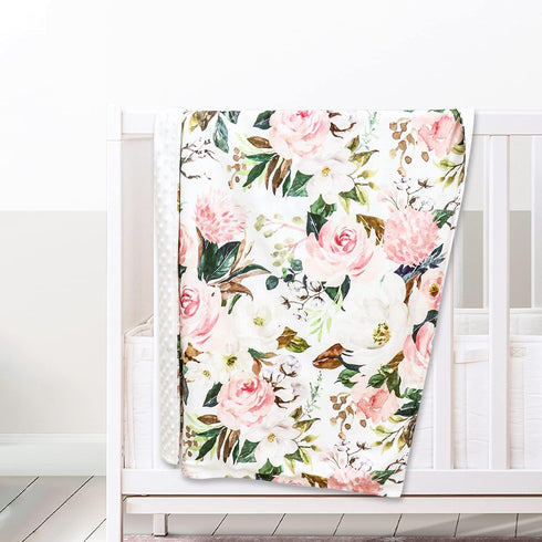 Flower Minky Baby Blanket for Boys Girls Double Layer Soft Plush Toddler Blanket with Dotted Backing, Newborn Blanket for Nursery Stroller Crib Re...