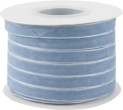 Dusty Blue Velvet Ribbon 3/8 Inch Single Face Thin Velvet Ribbon for Gift Wrapping, Antique Blue Ribbon Wedding, Ribbon for Hair Bows, Choker, Caf...