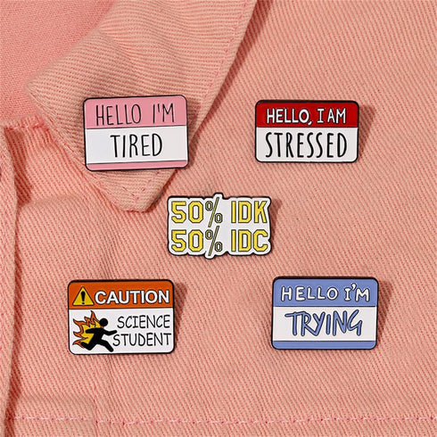Funny Text Brooch Hello I'm Positive Quotes Hard Enamel Pins Mental Health Badges 50% IDK 50% IDC Humorous Dialogue Lapel Pin Jackets Shirts Skirt...