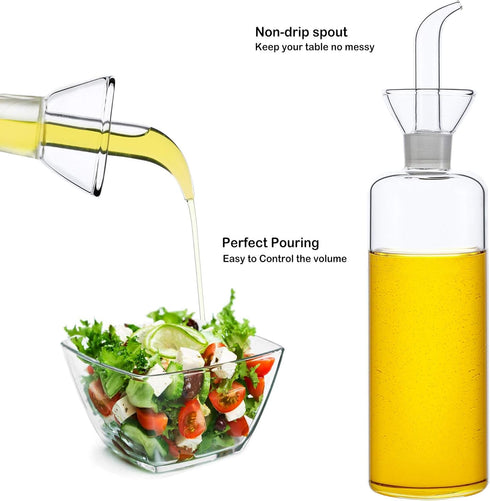 HAIZEEN 17oz/500ml Clear Glass Olive Oil Dispenser Bottle - Oil and Vinegar Cruet with Non Drip Pourers and NO Funnel Needed - Olive Oil Carafe De...
