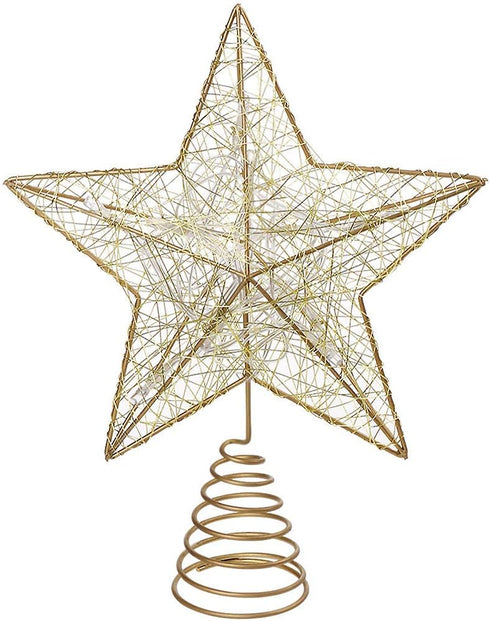 10Inches LED Christmas Tree Topper: Christmas Tree Star Topper Xmas Glitter Gold Hollow Star Treetop Topper Christmas Ornaments for Christmas Tree...