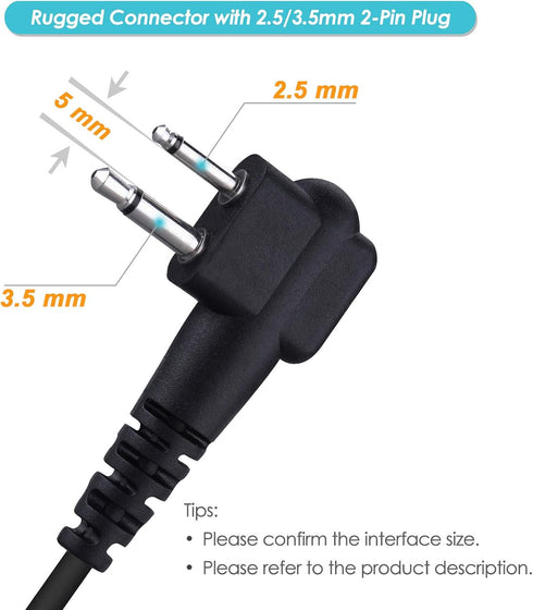 (2 Pack) Walkie Talkie Earpiece, 2-Pin 2.5mm/3.5mm G Shape Walkie Talkie Headset with PTT Mic, Compatible with Motorola Two-Way Radios...