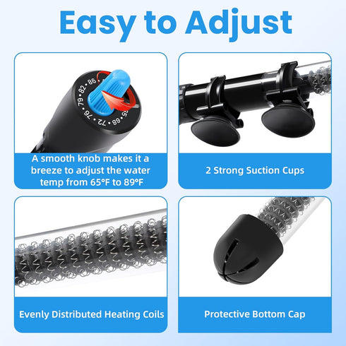 AQUANEAT Aquarium Heater, 100W Fish Tank Heater, Adjustable Submersible Water Thermostat with Thermometer...