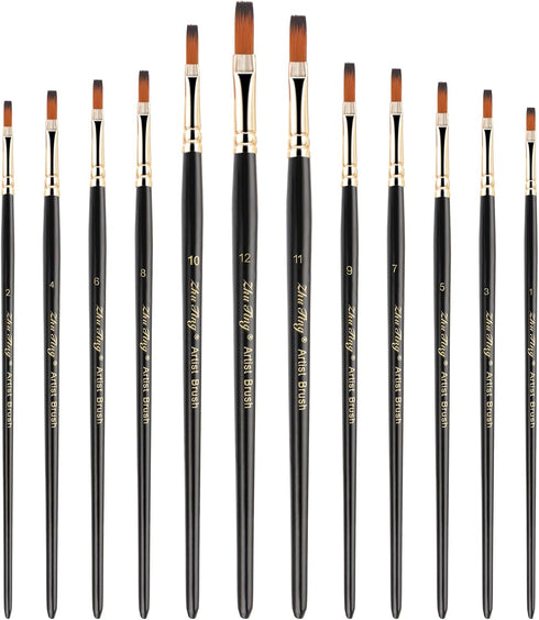 12 Pcs Filbert Paint Brushes Soft Artist Brushes Flat Nylon Bristles Painting Brushes with Wood Handle Paint Brush Set for Acrylic Oil Watercolor ...