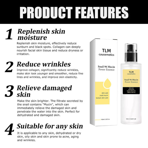 Snail Mucin 96% Power Repairing Essence 100ml/3.38 fl.oz, Hydrating Serum for Face with Snail Secretion Filtrate for Dull Skin & Fine Lines(1PCS)...