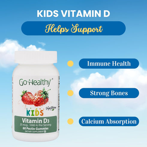 Go Healthy Vitamin D Kids Gummies, Kids Gummy D3, Immune Support, Toddler Vitamin D Gummies – Kosher, Halal, Non-GMO, Gluten-Free, Delicious Fruit...