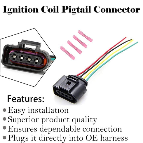 Vw Ignition Coil Connector Plug Harness Compatible with Volkswagen Vw Passat Audi A4 1.8T, 2.0T, 2.5L, 3.2L, 4.2L 4 Pack Vw Ignition Coil Harness ...