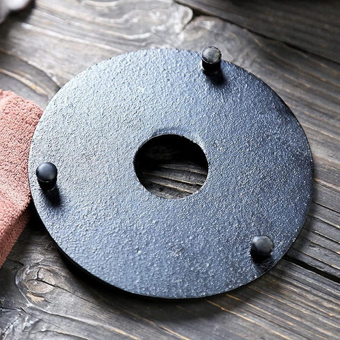 suyika Cast Iron Mat with Rubber Pegs/Feet for Japanese Tea Kettle Cast Iron Teapot Black Trivet 5.3in...