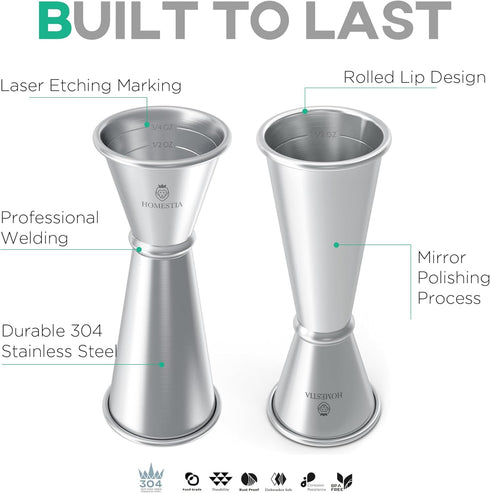 Homestia Jigger for Bartending, Double Cocktail Jigger Japanese Premium 304 Stainless Steel Heavy-Duty Jigger 2 OZ 1 OZ with Measurements Inside f...