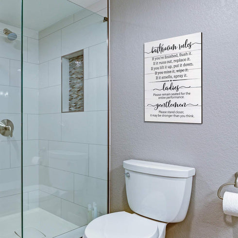 Signs for Bathroom Restroom Wall Art Decor Funny Toilet Signs for Bathroom Door Rules Farmhouse Rustic Wood Hanging Decor for Laundry Room Home, 1...