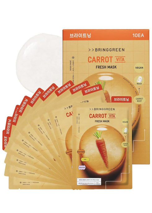 BRING GREEN CARROT 90% Fresh Mask (10 Count) | Daily Skincare Facial Mask for Revitalizing, Moisturizing, improve Skin Tone & Texture, for All Ski...