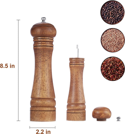 Gulex® Wood Pepper Grinder Pepper Mill,Adjustable Coarseness 8 Inch Wooden Peppermill, Ceramic Grinding Mechanism Salt Mill Refillable (1 pack)...