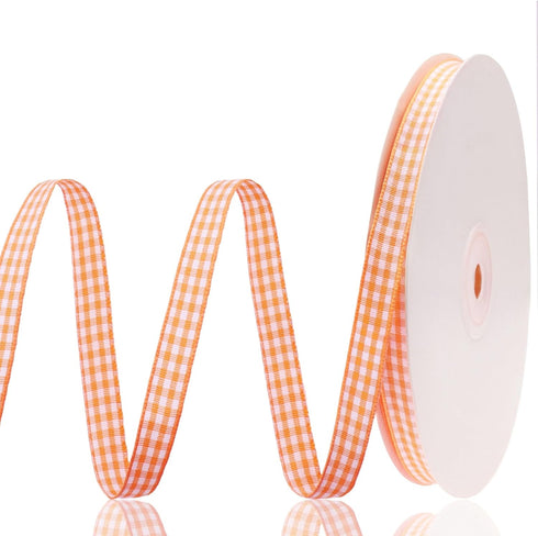Orange Gingham Ribbon, 3/8" x 50Yards Roll Plaid Ribbon, Plaid Buffalo Ribbon for Hair Accessories, Craft and Gift Wrapping...