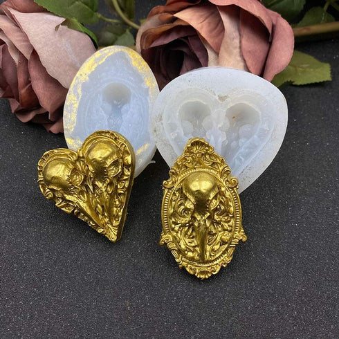 2Pcs/Set Raven Skull Silicone Resin Molds Crow Bird Skeleton Head Epoxy Casting Mold for Halloween Jewelry Making DIY Craft Tools...