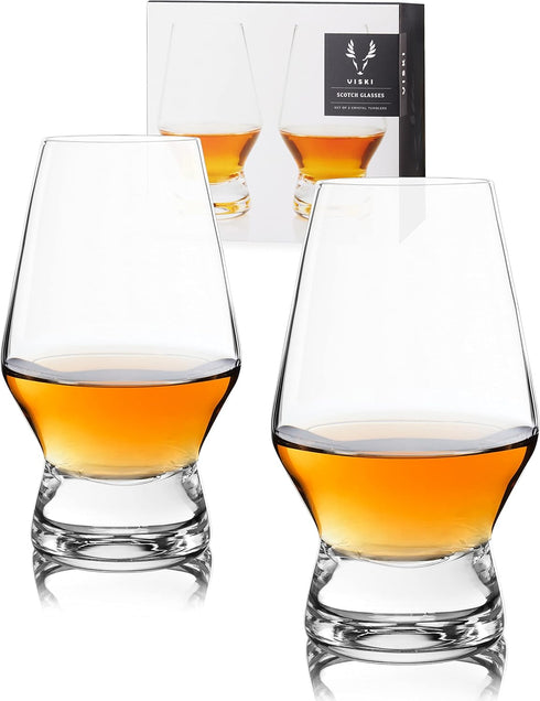 Viski Footed Crystal Scotch Glasses Set of 2 - Premium Liquor Drinking Glass, Classic Whiskey Bourbon Glasses and Scotch Glass Gift Set, 8 oz...