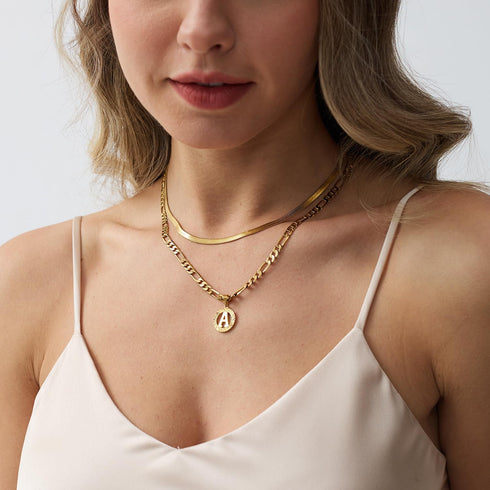 RLMOON Gold Layered Initial Necklace Set for Women Letter Pendant Necklace 18K Gold Plated Trendy Herringbone Snake Choker Figaro Chain Necklace J...