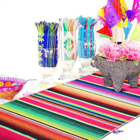 Mexican Table Runner 14 x 84 Inch Mexican Serape Table Runner for Mexican Party Wedding Decorations, Fringe Cotton Table Runner...