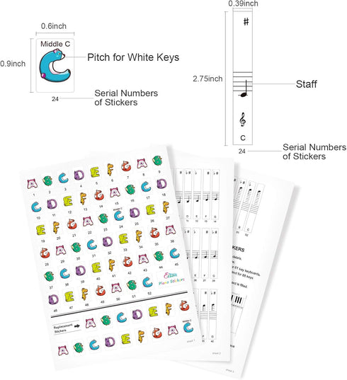 Keyboard Stickers,Kids Cartoon Cute Animals Piano Keyboard Letters Stickers Removable for 88, 76, 61, 49 Key Extra Large Piano Stickers for Kids...