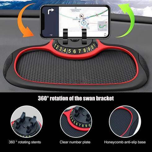 1 PC Car Dashboard Protection Pad, Soft Waterproof PVC Anti-Slip Vehicle Mat with Temporary Parking Number, Universal Automotive Phone Holder Acce...