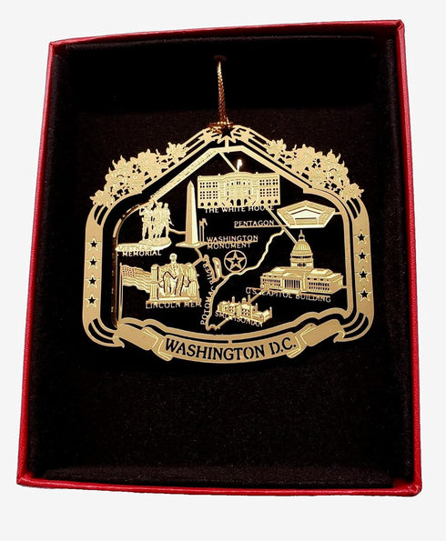 Nations Treasures Washington D.C. Souvenir Brass Christmas Ornament Gift Capitol White House Monuments Memorials...