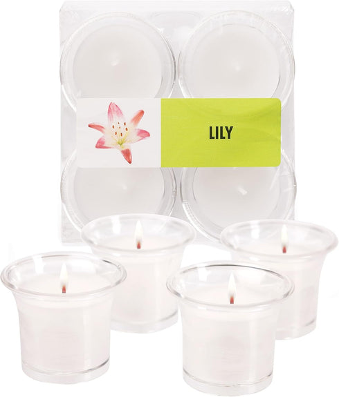 HYOOLA Clear Cup Scented Votive Candles - Lily - 12 Hour Burn Time - 4 Pack - European Made...