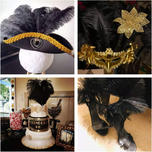 12pcs Natural Black Ostrich Feathers 12-14inch (30-35cm) for Wedding Party Centerpieces?Flower Arrangement and Home Decoration....