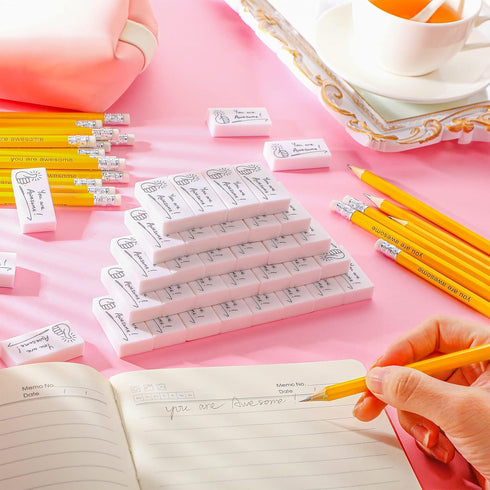 50 Pcs Appreciation Gift for Students 25 Graduation You are Awesome Motivational Pencils 25 White Appreciation Erasers for Kids Drawing Office Wri...
