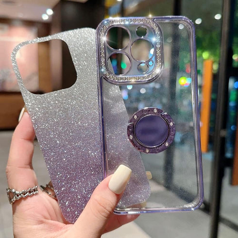 Case for iPhone 12 Case Women Girl with Ring Stand Ring Holder Kickstand, Cute Glitter Sparkle Bling Protective Phone Case Cover (Purple)...