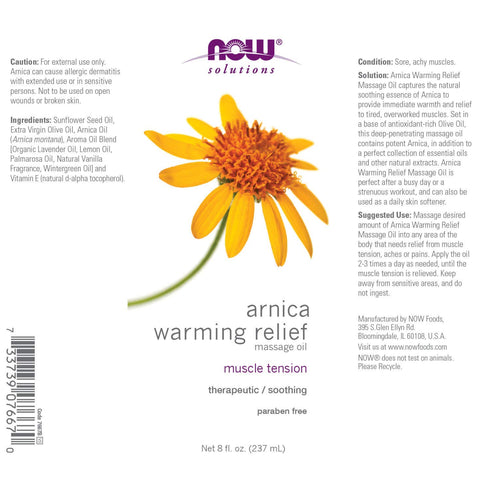 NOW Solutions, Arnica Relief Massage Oil, Therapeutic and Soothing on Sore, Achy Muscles, 8-Ounce...