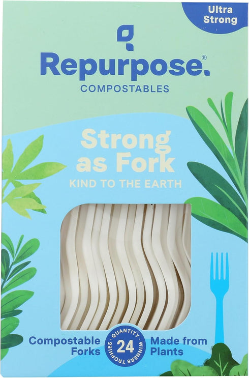 Repurpose Compostables High Heat Forks, 24 CT Disposable Tableware, White...