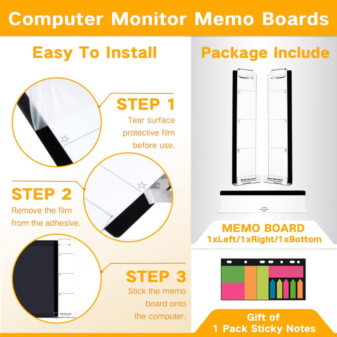 Monitor Memo Boards for Computer, Set of 3 (Left & Right & Bottom) Multifunction Acrylic Screen Message Reminder Pad Side Panels Phone Holder - Ut...