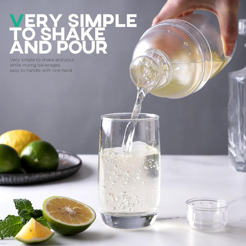 Homestia Plastic Cocktail Shaker w/Scale and Jigger Set, Strainer Top, Drink Mixer Bartender Kit, Clear Plastic Cocktail Shaker Bottle Wine Mixer ...