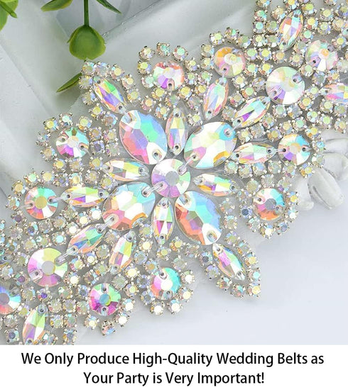 ShiDianYi Bridal Wedding Dress Sash Belt Applique with Silver AB Stone Belt Waist Decoration Rhinestone Bridal sash for Bridal Shower-190509E...