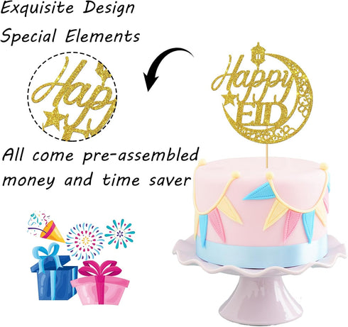 Gold Glitter Happy Eid Cake Topper - Ramadan Muslim Islamic Decoration - Muslim Islam Eid Celebration Decoration...