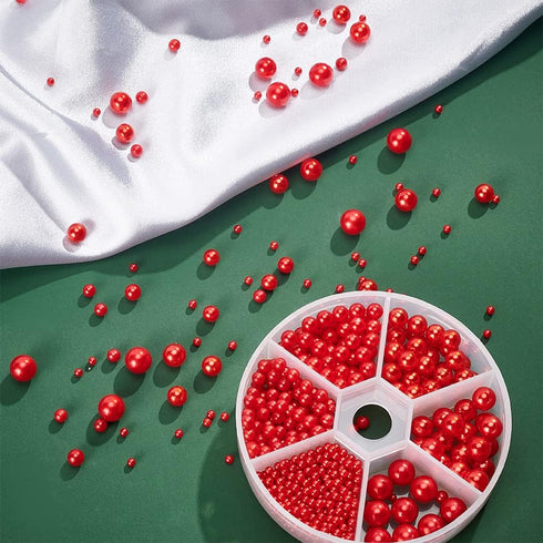 PH PandaHall 1113pcs Christmas Red Pearls 6 Size No Holes Pearl Beads Vase Filler Pearls Undrilled Imitated Pearl Beads Makeup Filler Loose Beads ...