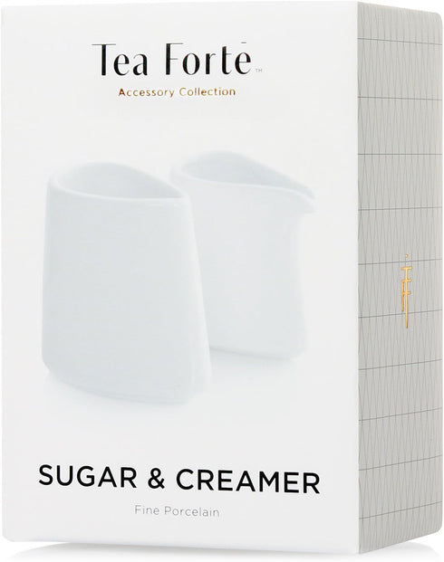 Tea Forte 2 Piece Mini Fine Porcelain White Sugar Dispenser with Spout and Creamer Pitcher Tea and Coffee Bar Accessory Serving Set for One, Dishw...