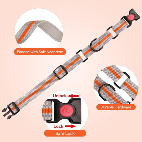 Martingale Collar for Dogs,Soft Neoprene Padded Reflective Martingale Collar and Leash Set Safety Buckle Nylon Martingale Collar for Puppy(Orange&...