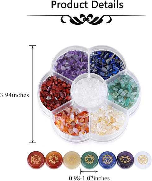 CrystalTears 7 Chakra Crystal Stones Natural Reiki Healing Crystals Gemstones with Engraved Chakra Symbol Tumbled Polished Chakra Stone Kit for Me...