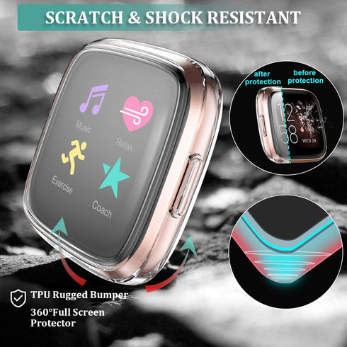 Maledan Ultra Thin Screen Protector Case Compatible with Fitbit Versa 2, 3 Pack TPU HD Full Protective Case Cover Scratch Resistant Shock Absorbin...